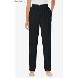 Woman Within NWOT Stretch Cotton Chino Straight Leg Pant Sz 20 Wide Petite Black